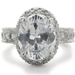 14 Karat White Gold Pave Diamond Semi Mount with Oval CZ Center