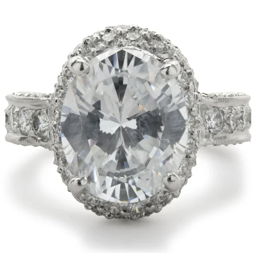 14 Karat White Gold Pave Diamond Semi Mount with Oval CZ Center