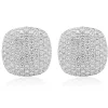 18 Karat White Gold Pave Diamond Button Earrings