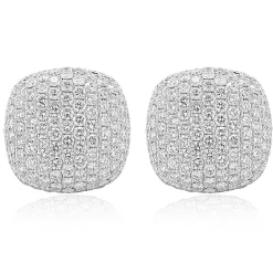 18 Karat White Gold Pave Diamond Button Earrings