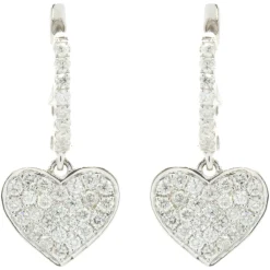 14 Karat White Gold Pave Diamond Heart Drop Earrings