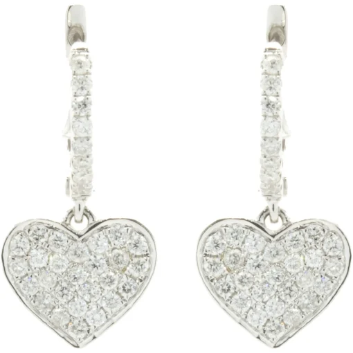 14 Karat White Gold Pave Diamond Heart Drop Earrings