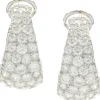 14 Karat White Gold Pave Diamond J Style Hoop Earrings