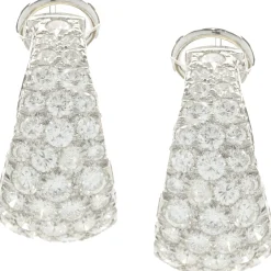 14 Karat White Gold Pave Diamond J Style Hoop Earrings