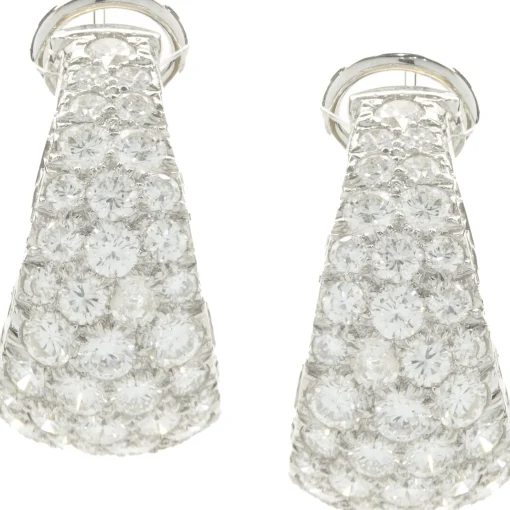 14 Karat White Gold Pave Diamond J Style Hoop Earrings