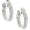 14 Karat White Gold Pave Diamond Inside Outside Huggie Hoop Earrings