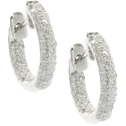 14 Karat White Gold Pave Diamond Inside Outside Huggie Hoop Earrings