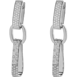 18 Karat White Gold Pave Diamond Industrial Geometric Drop Earrings