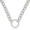 18 Karat White Gold Pave Diamond Cuban Link Necklace with Open Circle Centerpiece