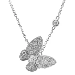 18 Karat White Gold Pave Diamond Butterfly Necklace