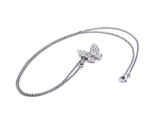 18 Karat White Gold Pave Diamond Butterfly Necklace