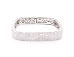 18 Karat White Gold Pave Diamond Square Bangle Bracelet
