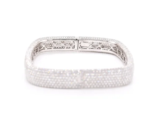 18 Karat White Gold Pave Diamond Square Bangle Bracelet