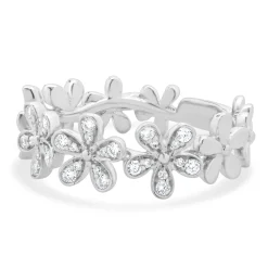 14 Karat White Gold Pave Diamond Flower Station Band