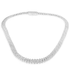 10 Karat White Gold Pave Diamond Cuban Link Necklace