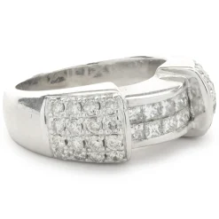 14 Karat White Gold Pave Diamond Ring with Invisible Set Princess Cut Diamond Center