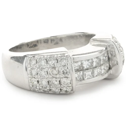 14 Karat White Gold Pave Diamond Ring with Invisible Set Princess Cut Diamond Center