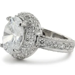 14 Karat White Gold Pave Diamond Semi Mount with Oval CZ Center