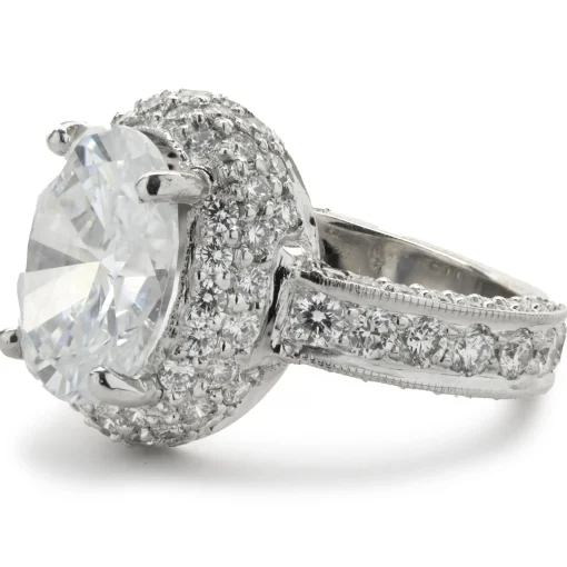14 Karat White Gold Pave Diamond Semi Mount with Oval CZ Center