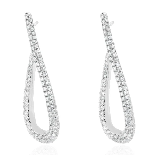 18 Karat White Gold Pave Diamond Loop Through Drop Earrings