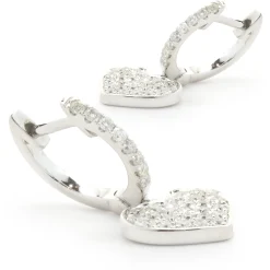 14 Karat White Gold Pave Diamond Heart Drop Earrings