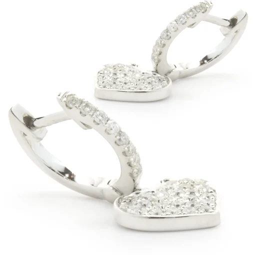 14 Karat White Gold Pave Diamond Heart Drop Earrings