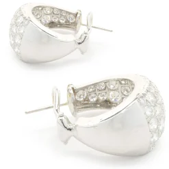 14 Karat White Gold Pave Diamond J Style Hoop Earrings