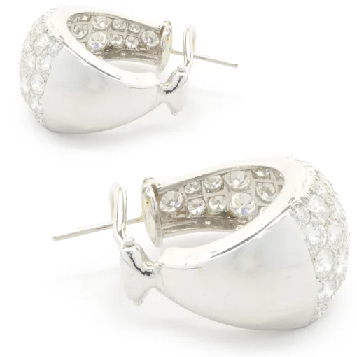 14 Karat White Gold Pave Diamond J Style Hoop Earrings