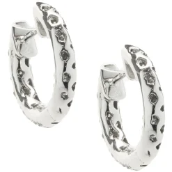 14 Karat White Gold Pave Diamond Inside Outside Huggie Hoop Earrings