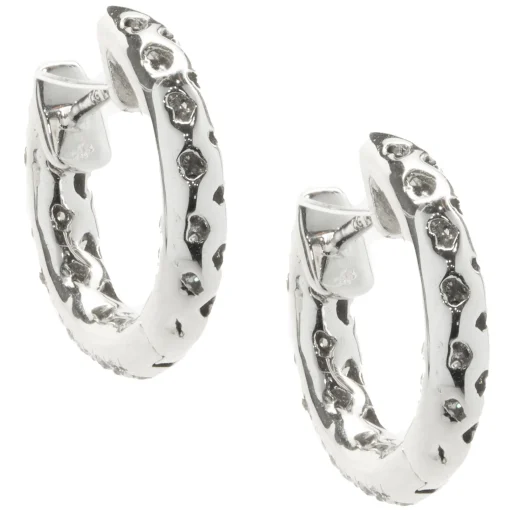 14 Karat White Gold Pave Diamond Inside Outside Huggie Hoop Earrings