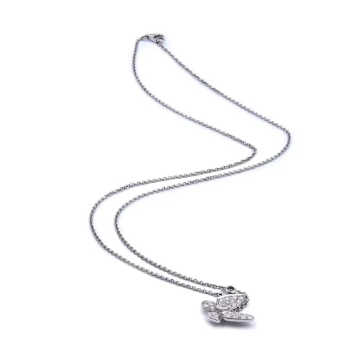 18 Karat White Gold Pave Diamond Butterfly Necklace