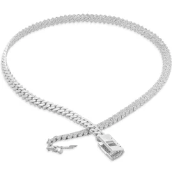 10 Karat White Gold Pave Diamond Cuban Link Necklace