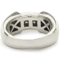 14 Karat White Gold Pave Diamond Ring with Invisible Set Princess Cut Diamond Center