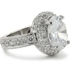 14 Karat White Gold Pave Diamond Semi Mount with Oval CZ Center