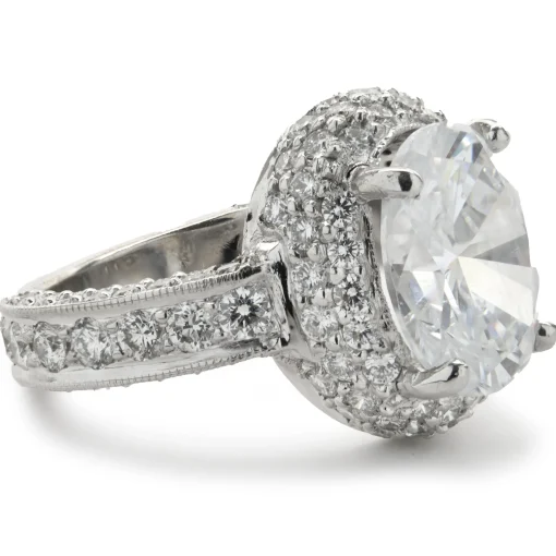 14 Karat White Gold Pave Diamond Semi Mount with Oval CZ Center
