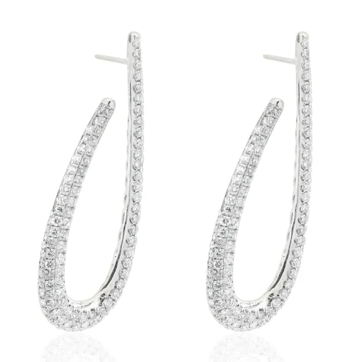 18 Karat White Gold Pave Diamond Loop Through Drop Earrings