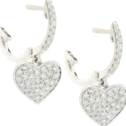 14 Karat White Gold Pave Diamond Heart Drop Earrings