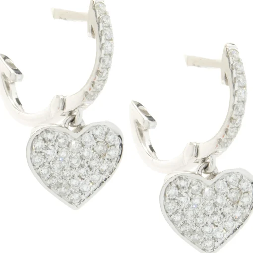 14 Karat White Gold Pave Diamond Heart Drop Earrings