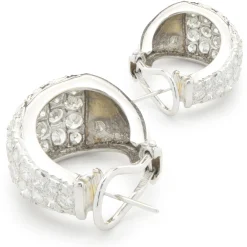 14 Karat White Gold Pave Diamond J Style Hoop Earrings