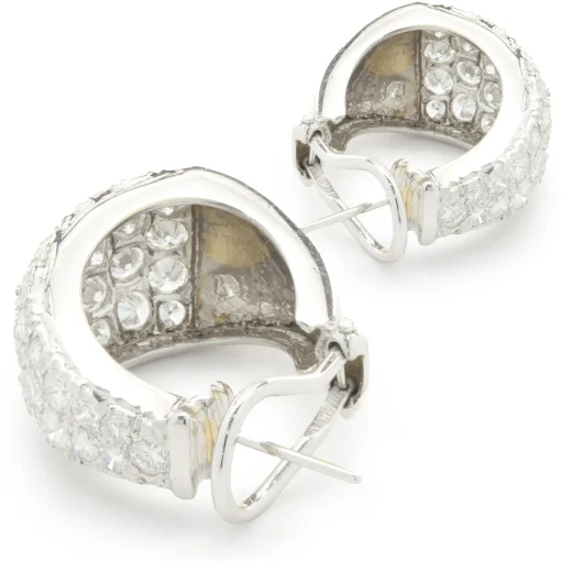 14 Karat White Gold Pave Diamond J Style Hoop Earrings