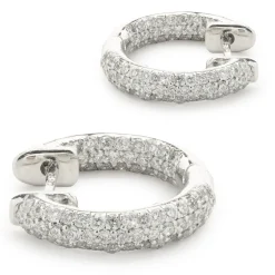 14 Karat White Gold Pave Diamond Inside Outside Huggie Hoop Earrings