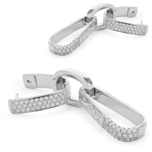 18 Karat White Gold Pave Diamond Industrial Geometric Drop Earrings