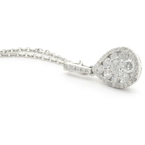 14 Karat White Gold Pave Diamond Pear Shape Necklace