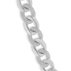 18 Karat White Gold Pave Diamond Cuban Link Necklace with Open Circle Centerpiece