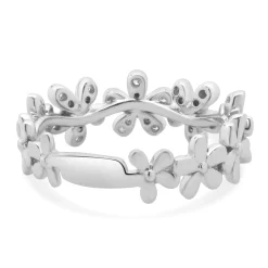 14 Karat White Gold Pave Diamond Flower Station Band
