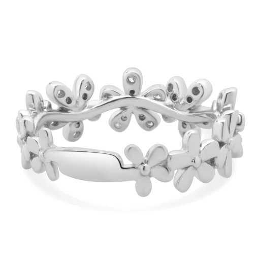 14 Karat White Gold Pave Diamond Flower Station Band