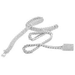 10 Karat White Gold Pave Diamond Cuban Link Necklace
