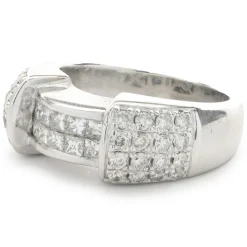 14 Karat White Gold Pave Diamond Ring with Invisible Set Princess Cut Diamond Center