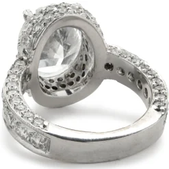 14 Karat White Gold Pave Diamond Semi Mount with Oval CZ Center