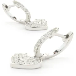 14 Karat White Gold Pave Diamond Heart Drop Earrings